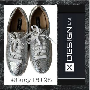 ❤️Design Lan Odell Silver Faux Snakeskin Metallic Sneakers